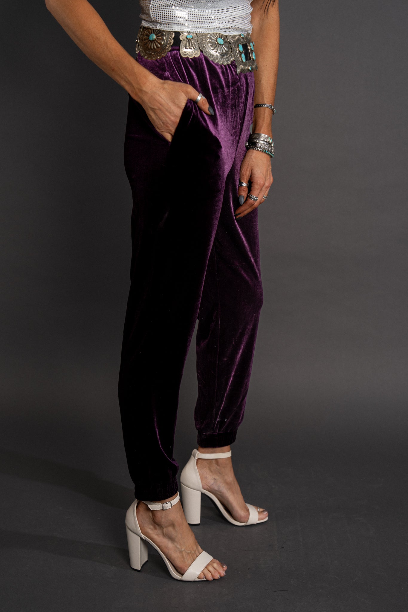 Victoria Velvet Joggers - Plum Purple