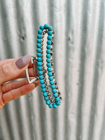 Square Navajo Pearl Claw Clip - Turquoise