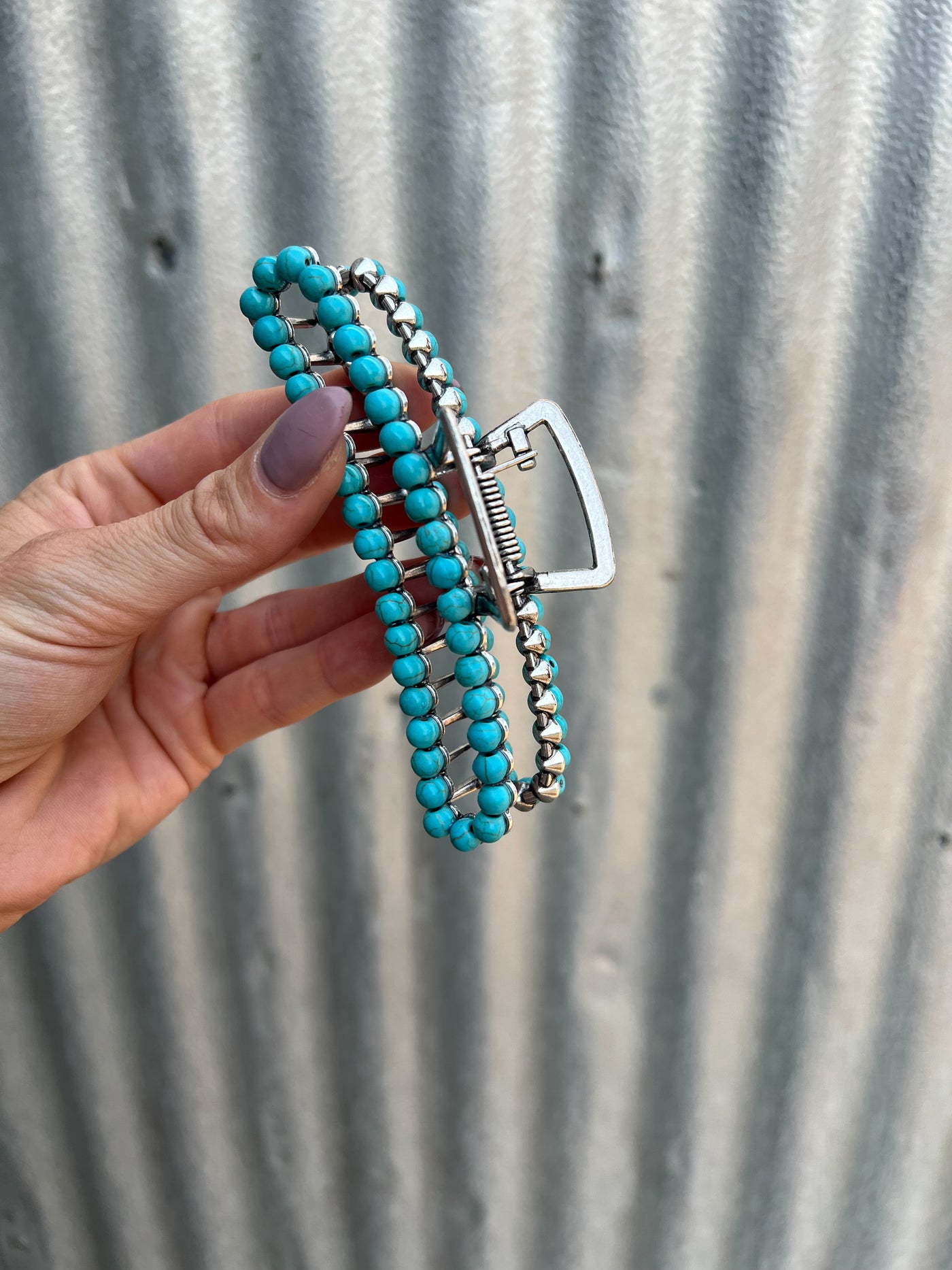 Square Navajo Pearl Claw Clip - Turquoise