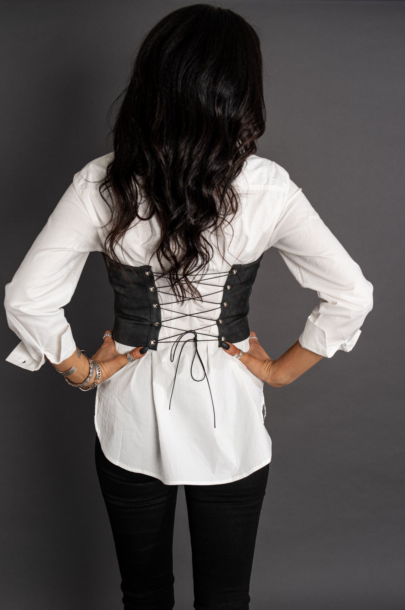 Cowgirl Stitched Corset Top - Black