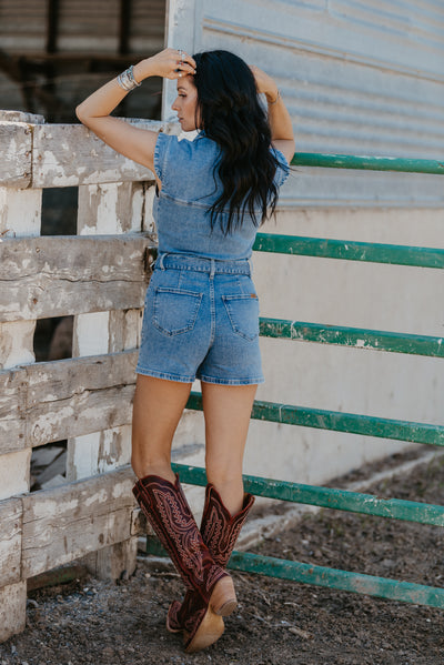 Denim Darlene Buckle Romper