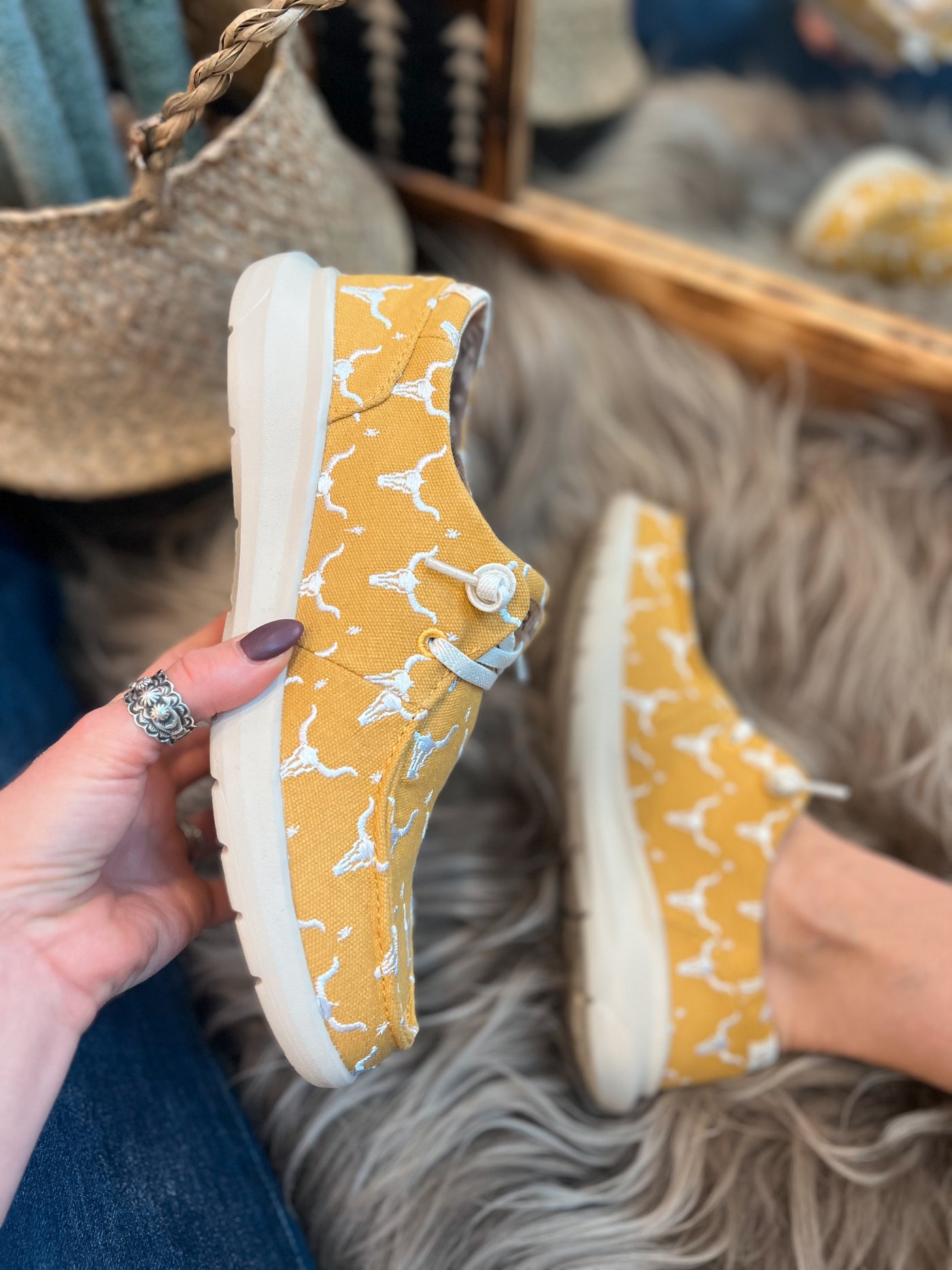 The Hilo Doodle Sneaker by Ariat - Mustard Steer Heads