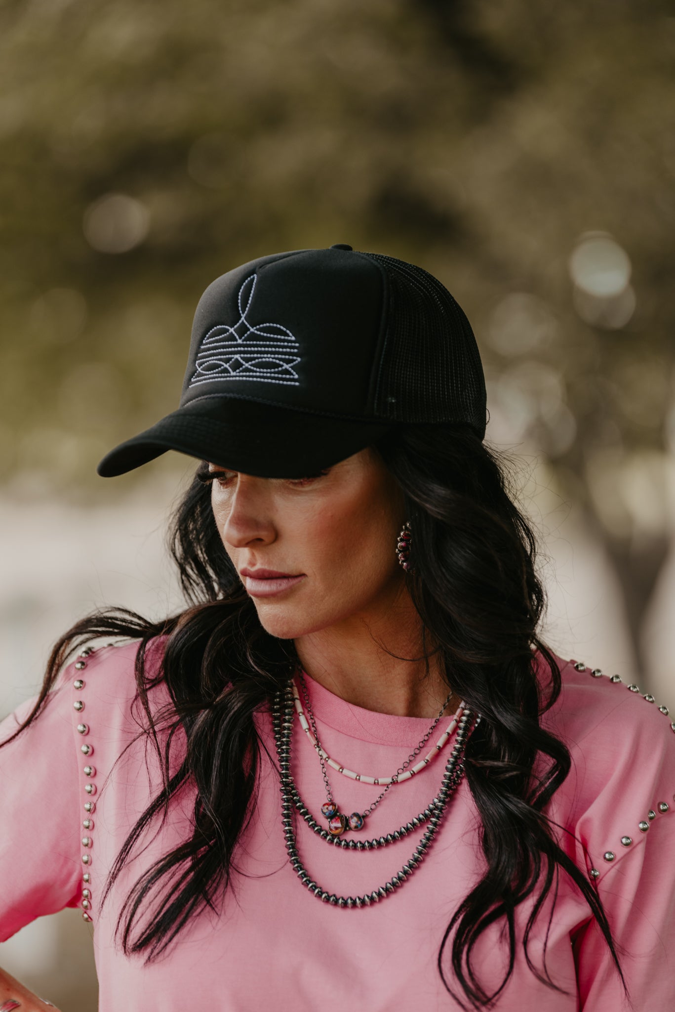 Boot Stitch Trucker Hat - Black/White