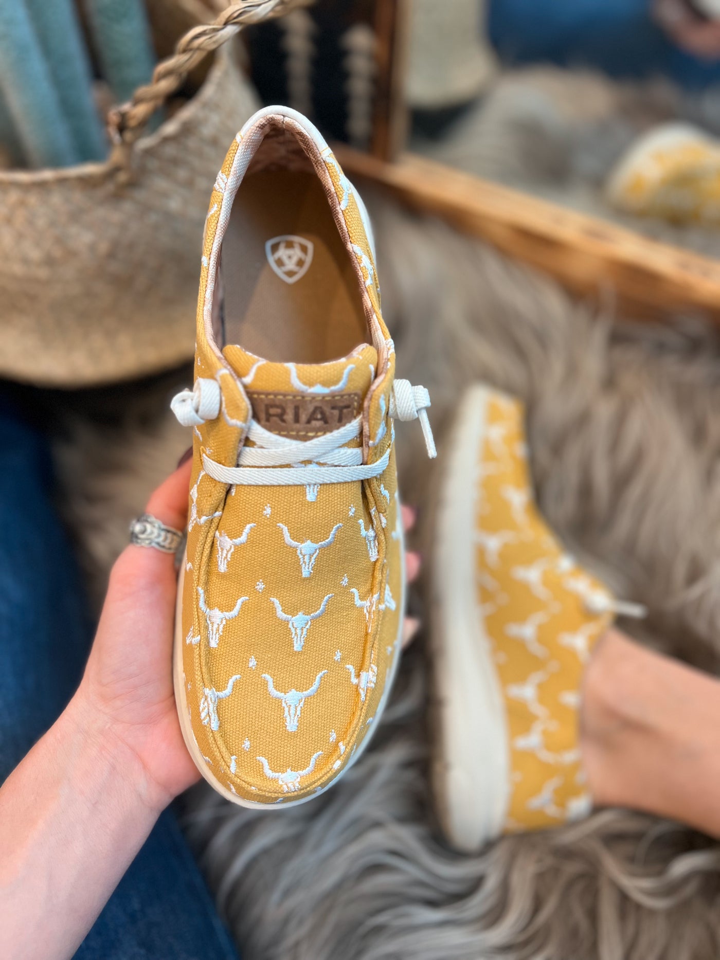 The Hilo Doodle Sneaker by Ariat - Mustard Steer Heads