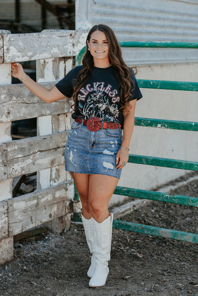 Wrenlee Distressed Denim Skirt