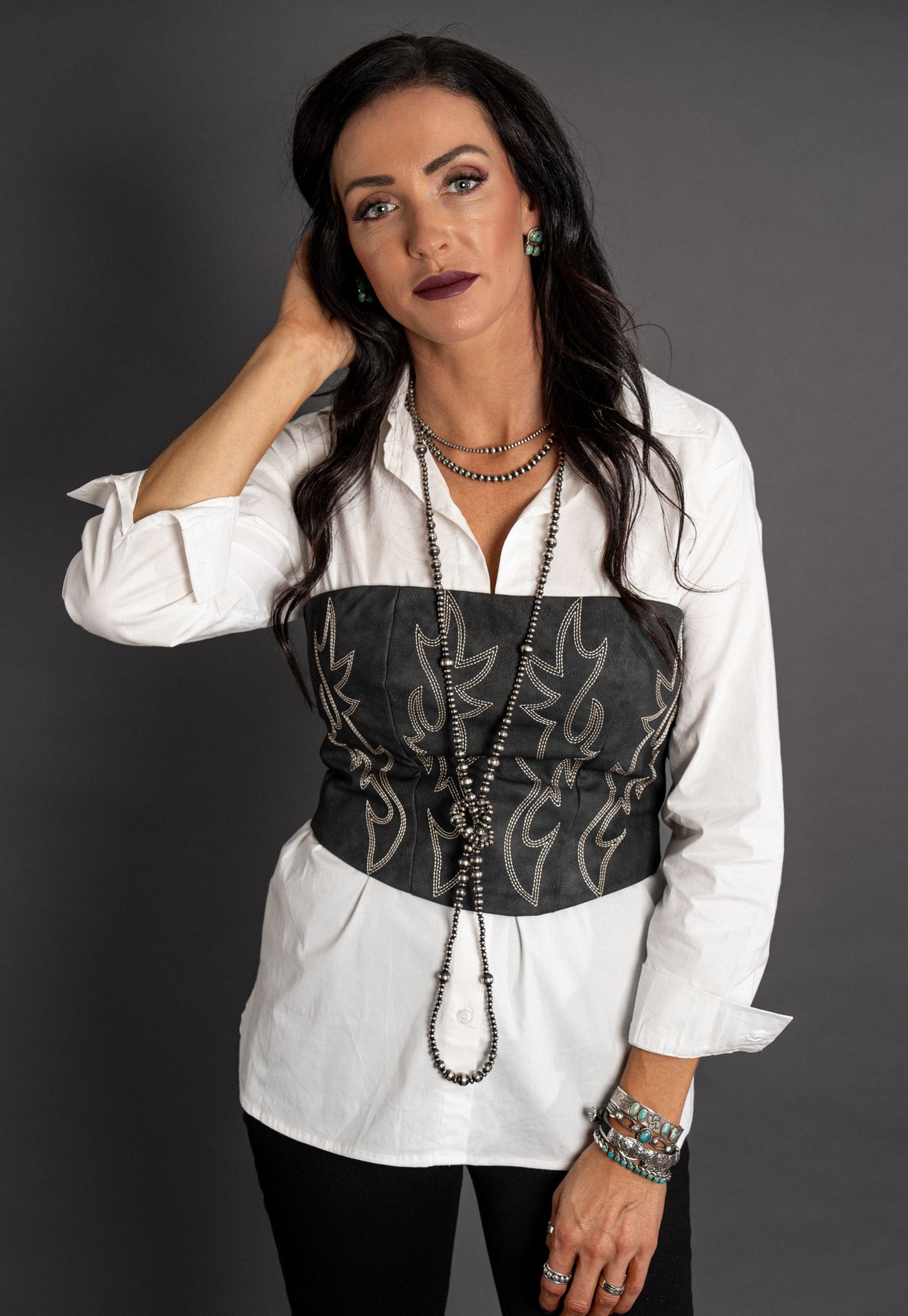 Cowgirl Stitched Corset Top - Black