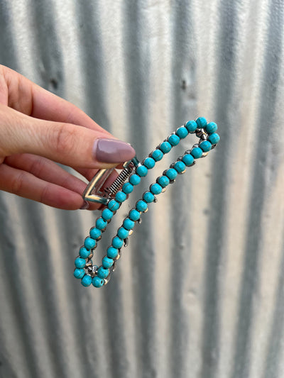 Square Navajo Pearl Claw Clip - Turquoise