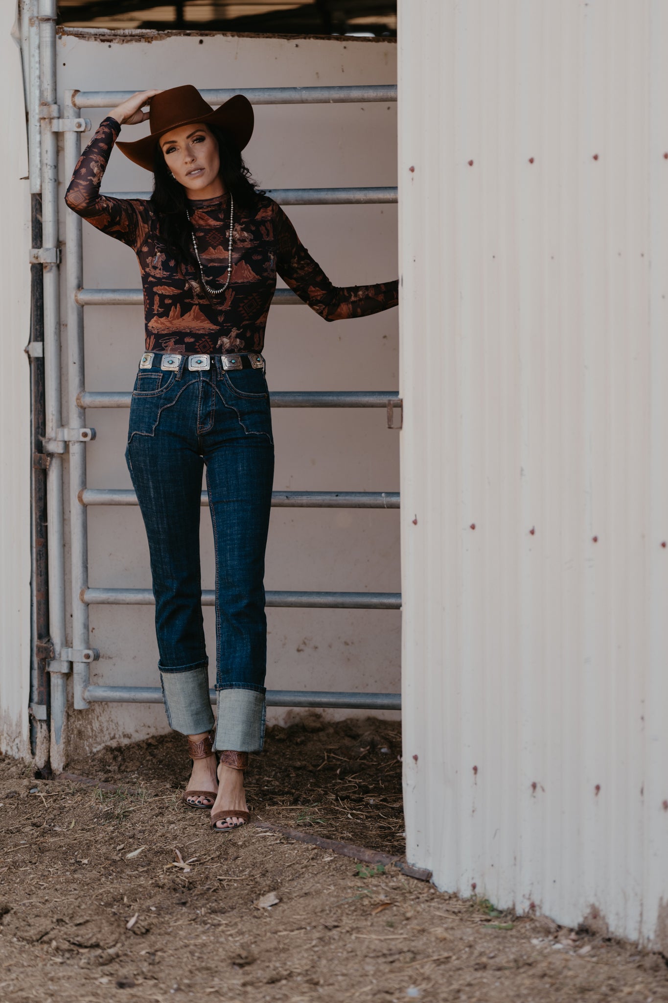 Rusty Aztec Cowboy Mesh Top