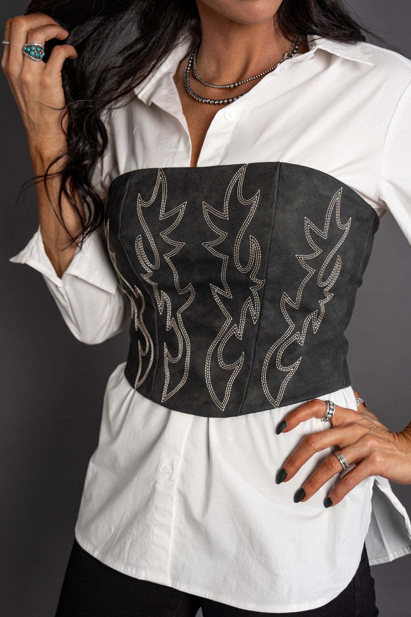 Cowgirl Stitched Corset Top - Black