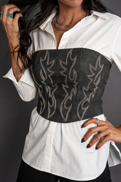 Cowgirl Stitched Corset Top - Black