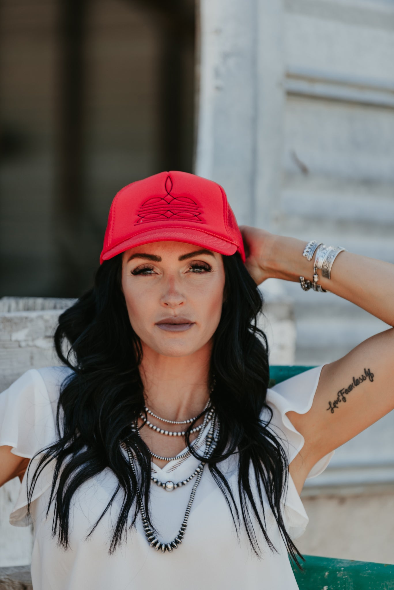 Boot Stitch Trucker Hat - Red/Black