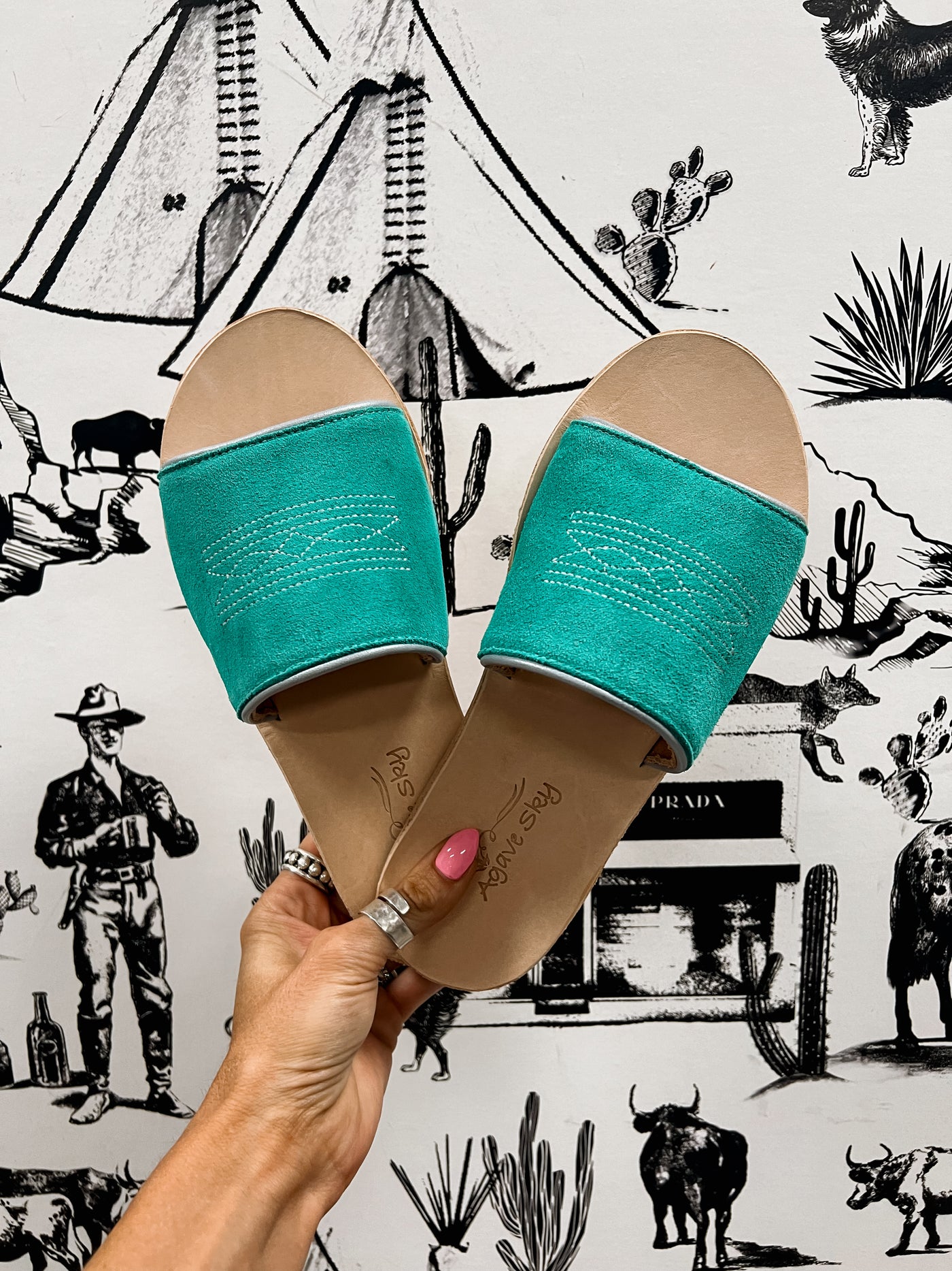 Nadia Slides - Turquoise Suede & Silver