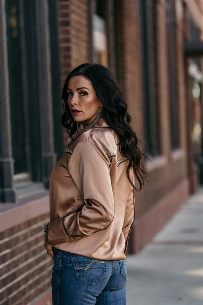 The Halsey Studded Blouse - Tan