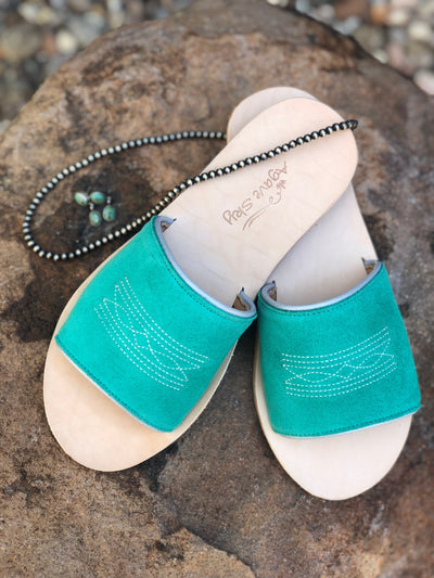 Nadia Slides - Turquoise Suede & Silver