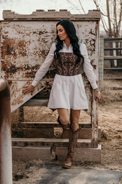 Cowgirl Stitched Corset Top - Brown