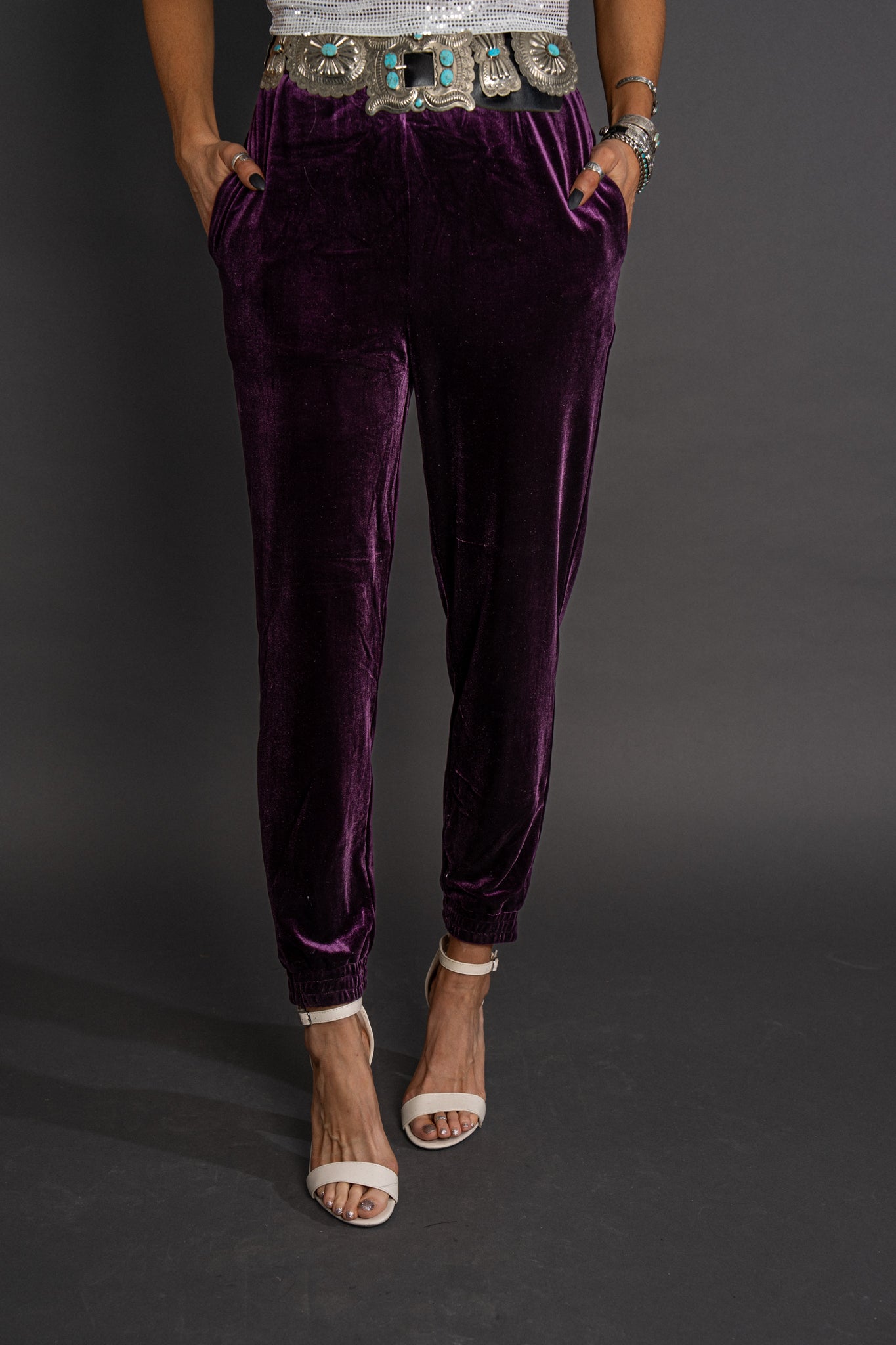 Victoria Velvet Joggers - Plum Purple