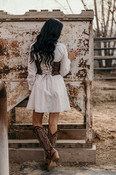 Cowgirl Stitched Corset Top - Brown