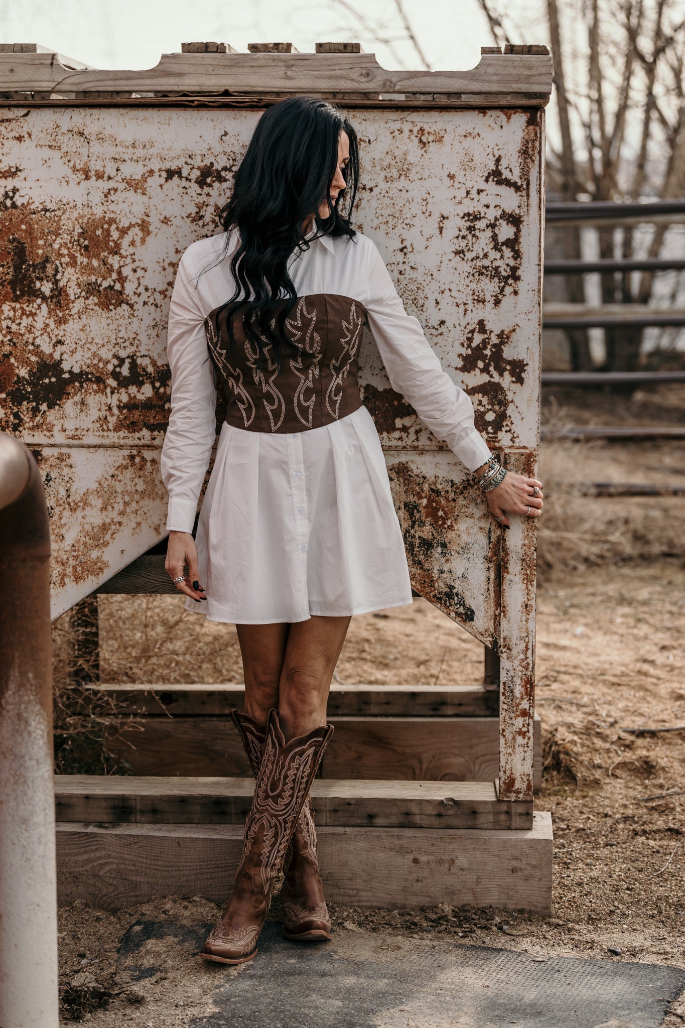 Cowgirl Stitched Corset Top - Brown