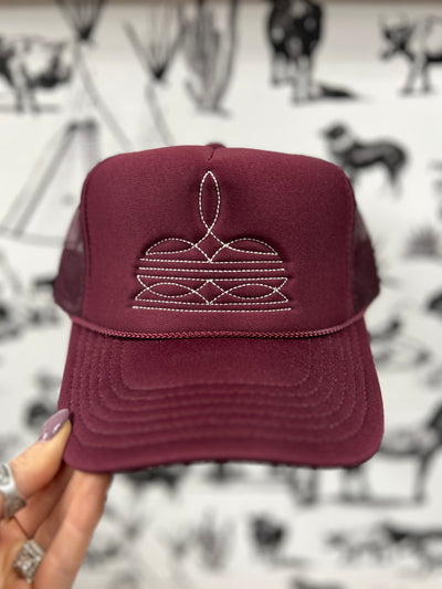 Boot Stitch Trucker Hat - Maroon/Cream