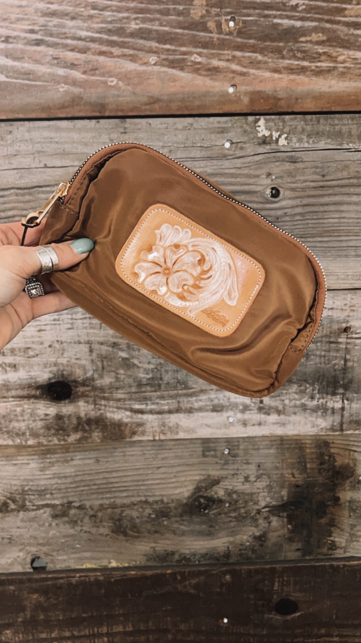 Leather Patch Bum Bags - Brown Floral