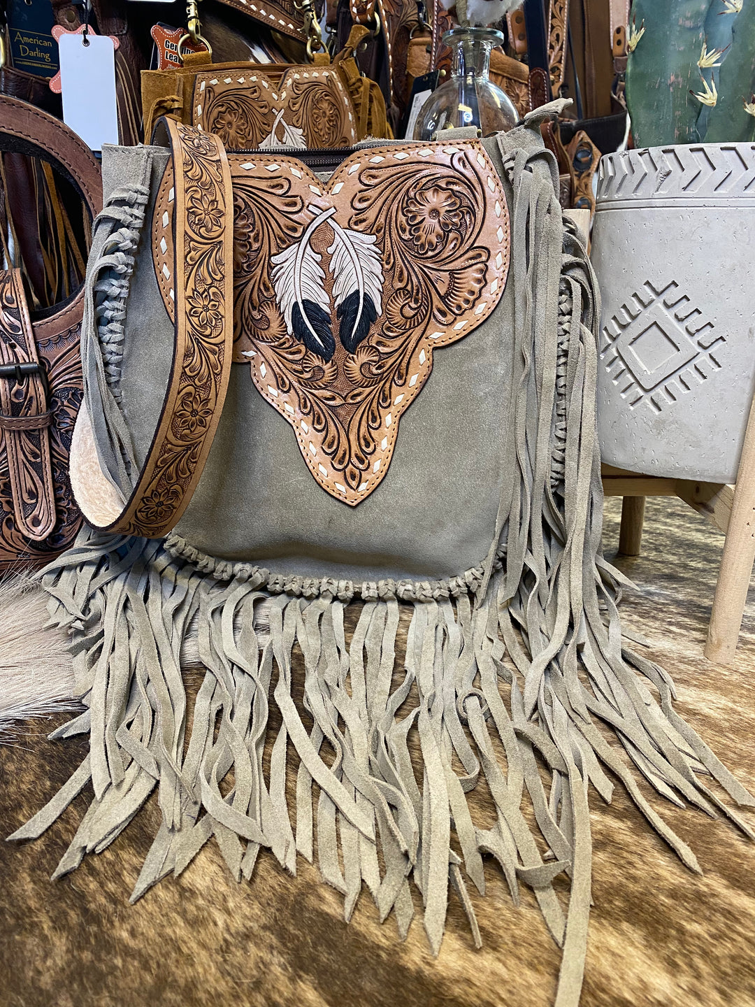 Order Wristlet with fringe handbag / purse with leather fringe